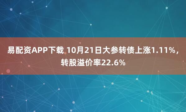易配资APP下载 10月21日大参转债上涨1.11%，转股溢价率22.6%