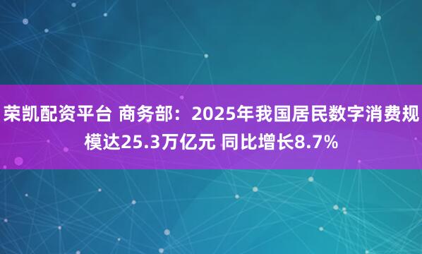 荣凯配资平台 商务部：2025年我国居民数字消费规模达25.3万亿元 同比增长8.7%