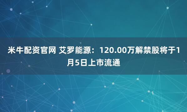 米牛配资官网 艾罗能源：120.00万解禁股将于1月5日上市流通